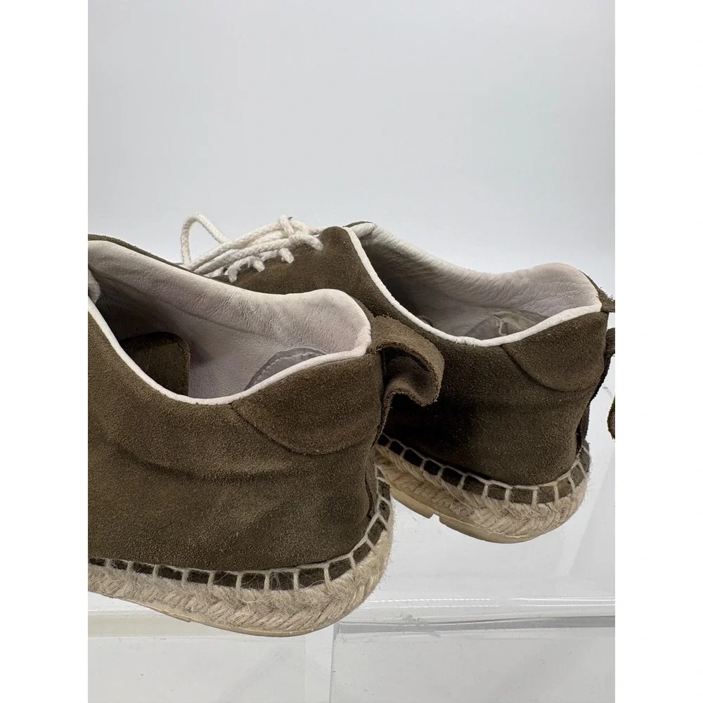 Gitana Made In Spain Suede Leathrr Lace-Up Espadrilles Olive Green Comfort 37 EU